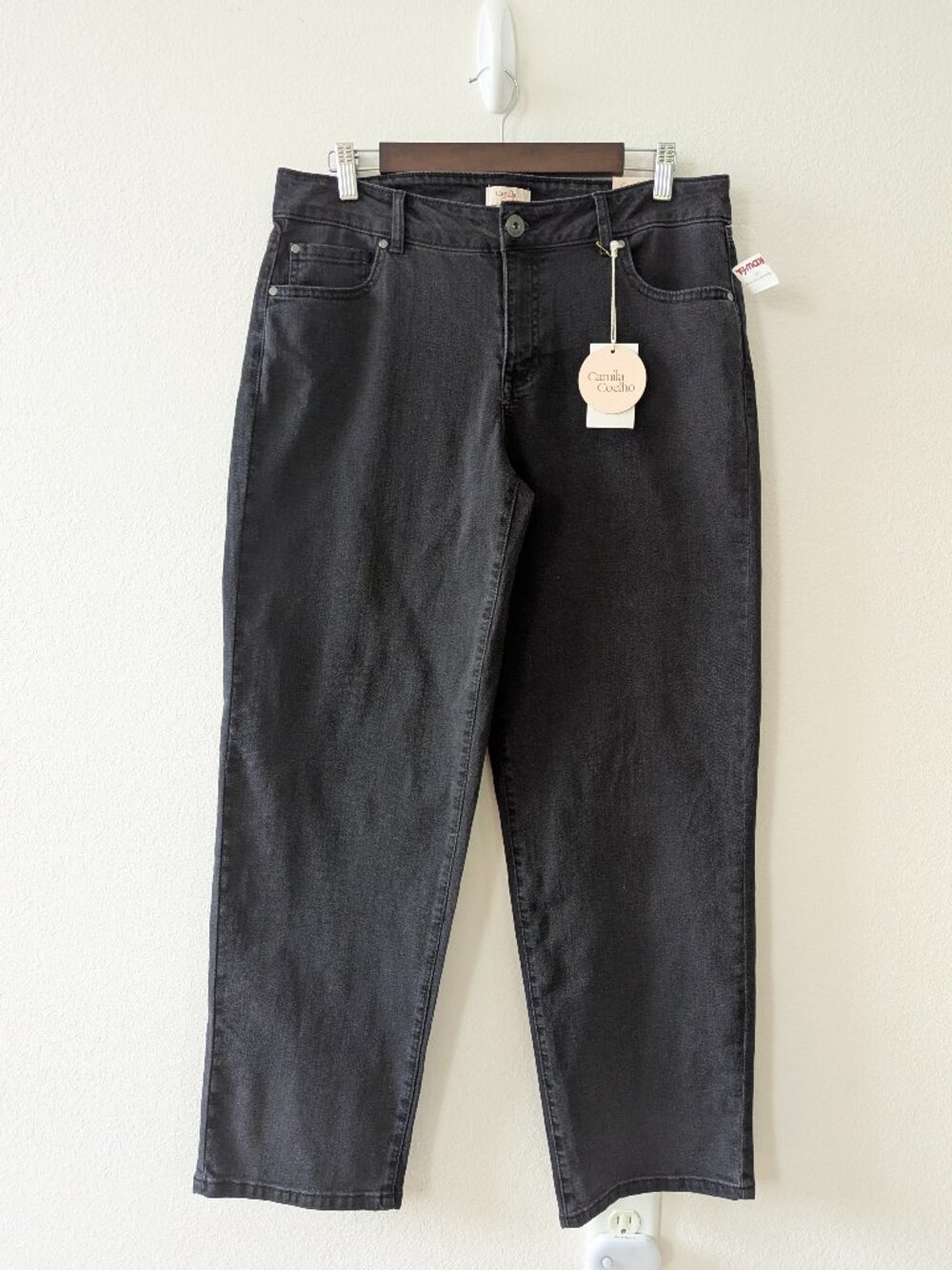 NWT Camila Coelho Black Mid Rise Slouchy Straight Leg Jeans 12